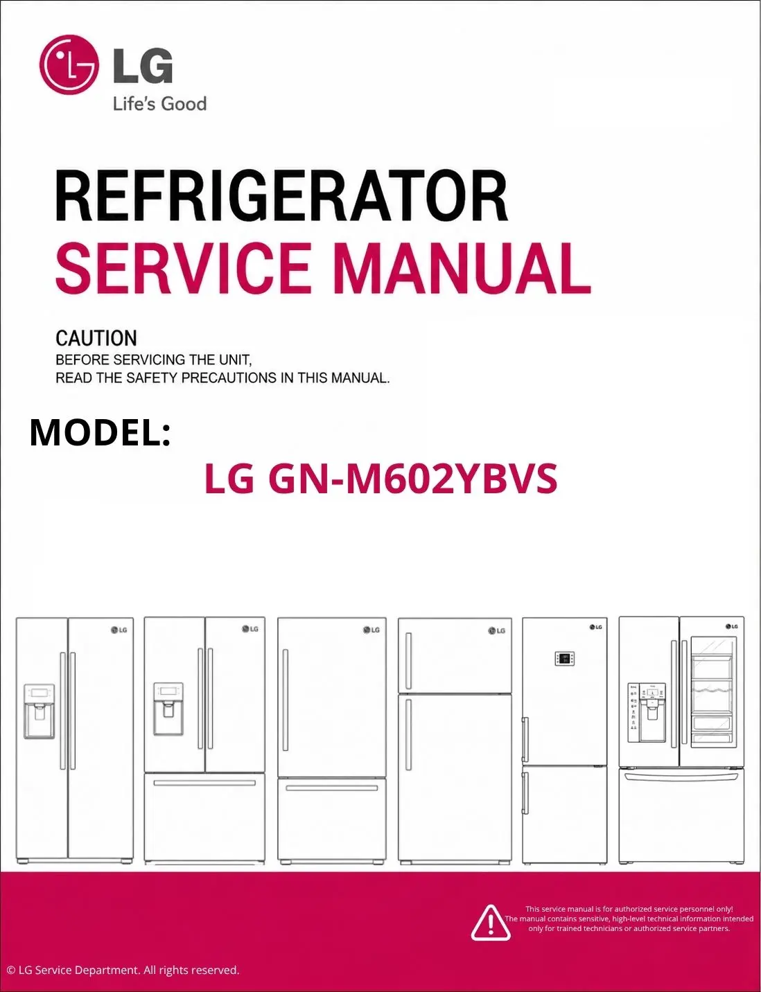 Lg gn m602ybvs refrigerator service manual cover with model code
