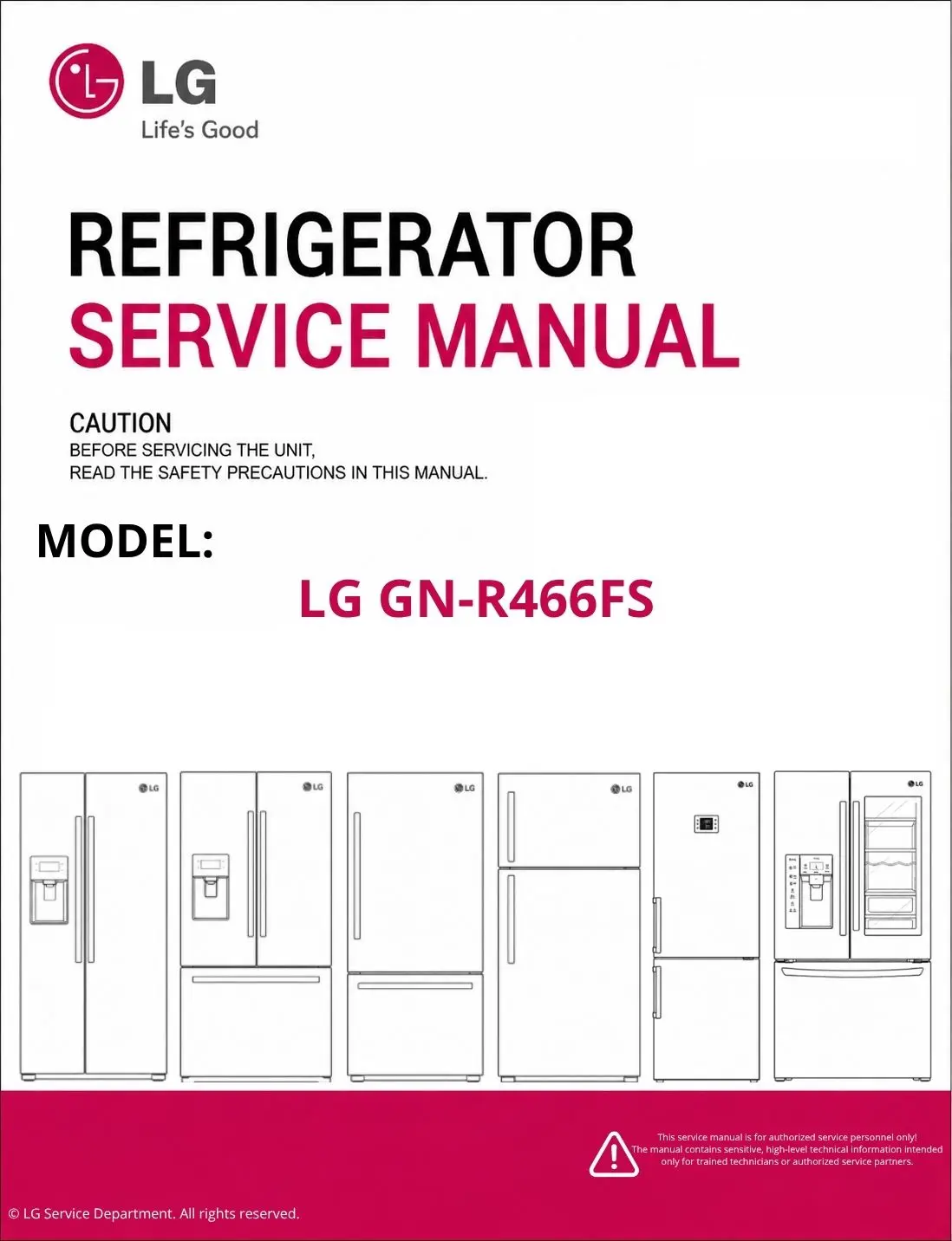 Lg gn r466fs refrigerator service manual cover with model code
