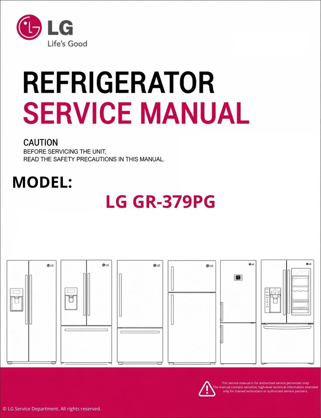 Lg gr 379pg refrigerator service manual cover with model code