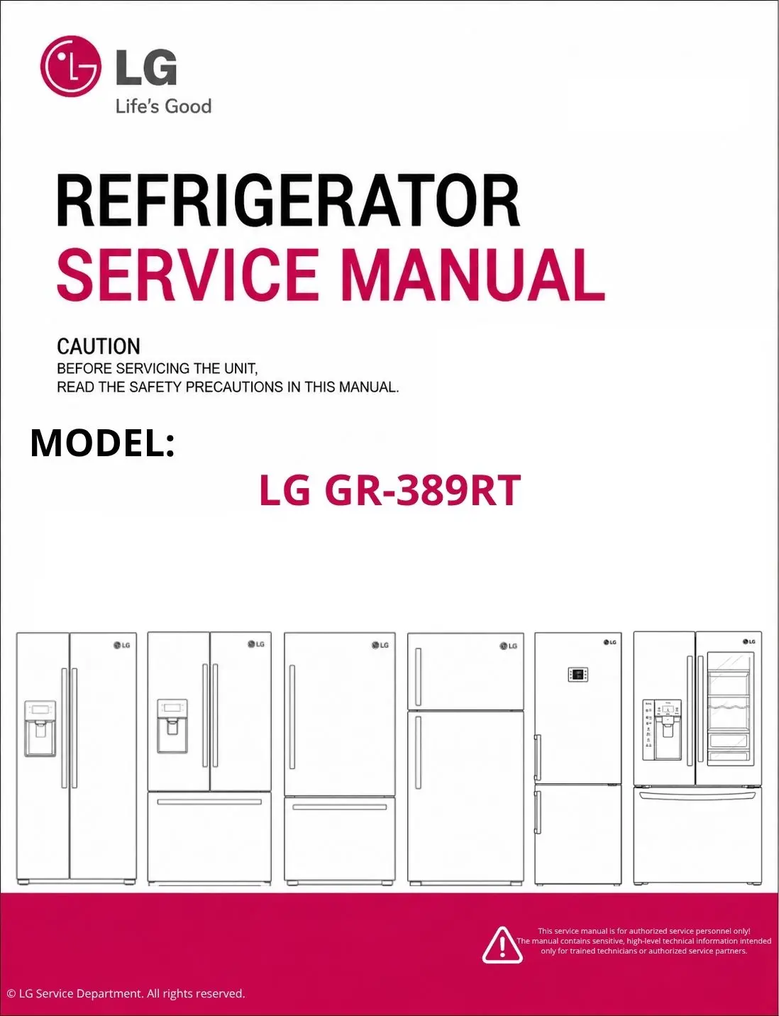 Lg gr 389rt refrigerator service manual cover with model code