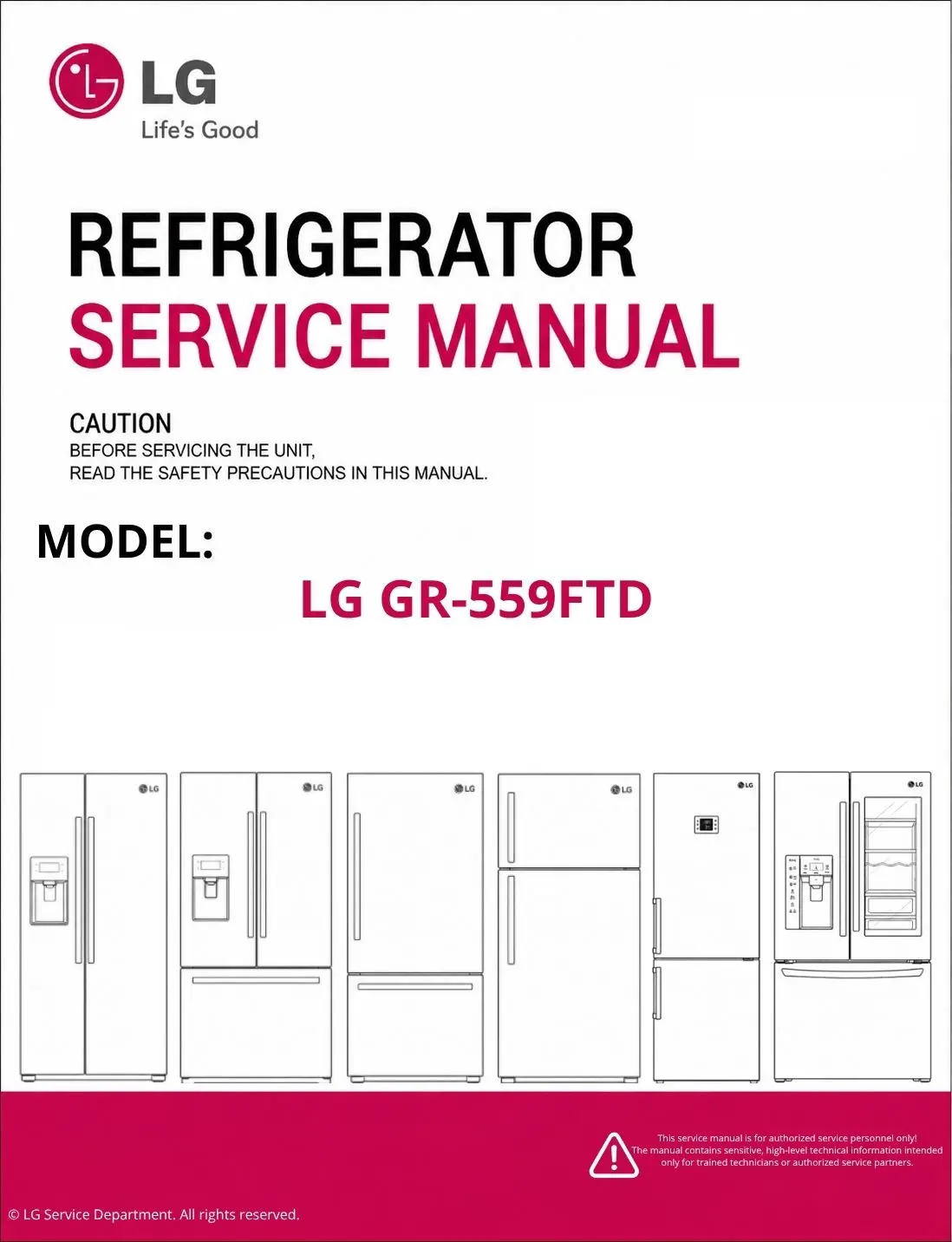 Lg gr 559ftd refrigerator service manual cover with model code