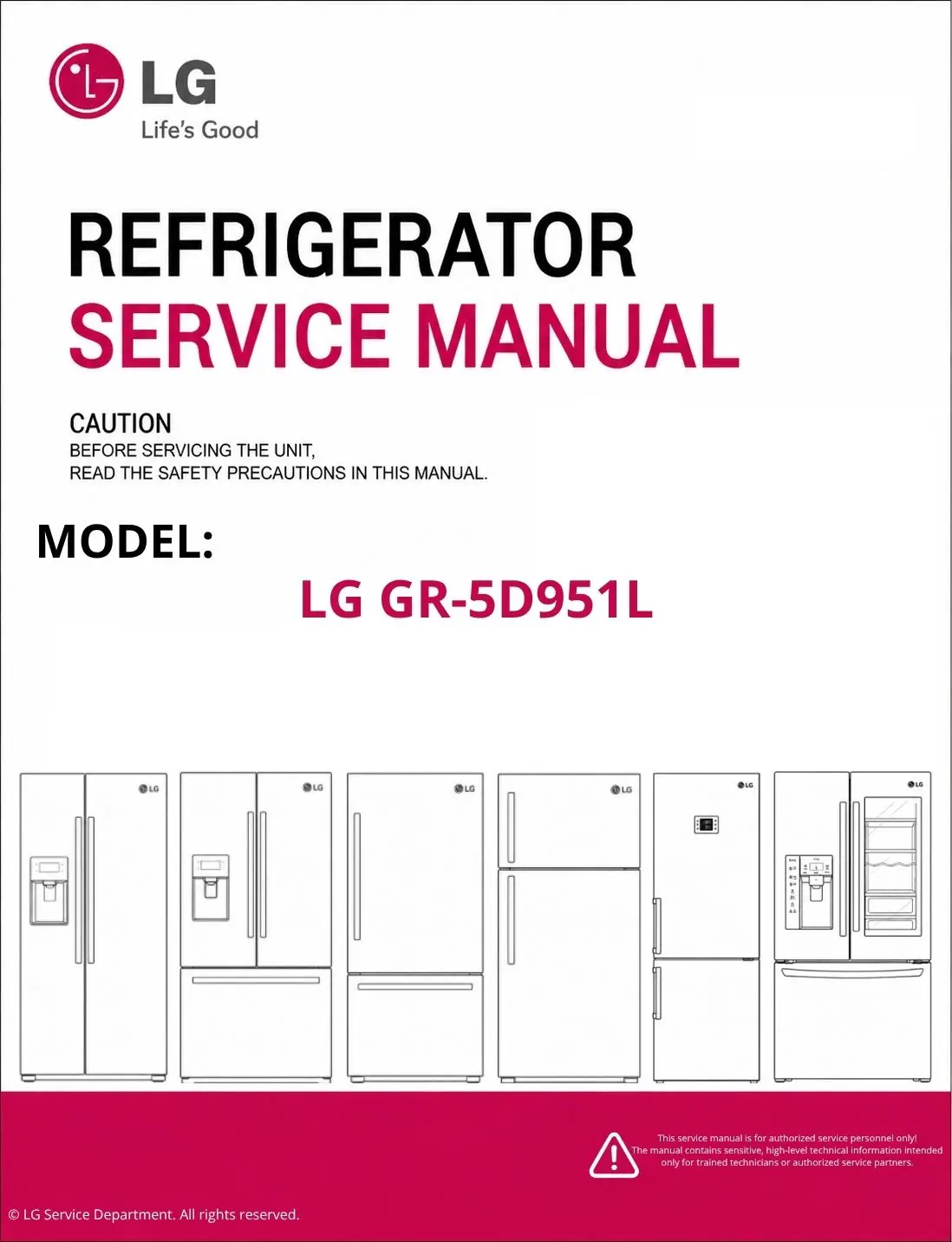 Lg gr 5d951l refrigerator service manual cover with model code