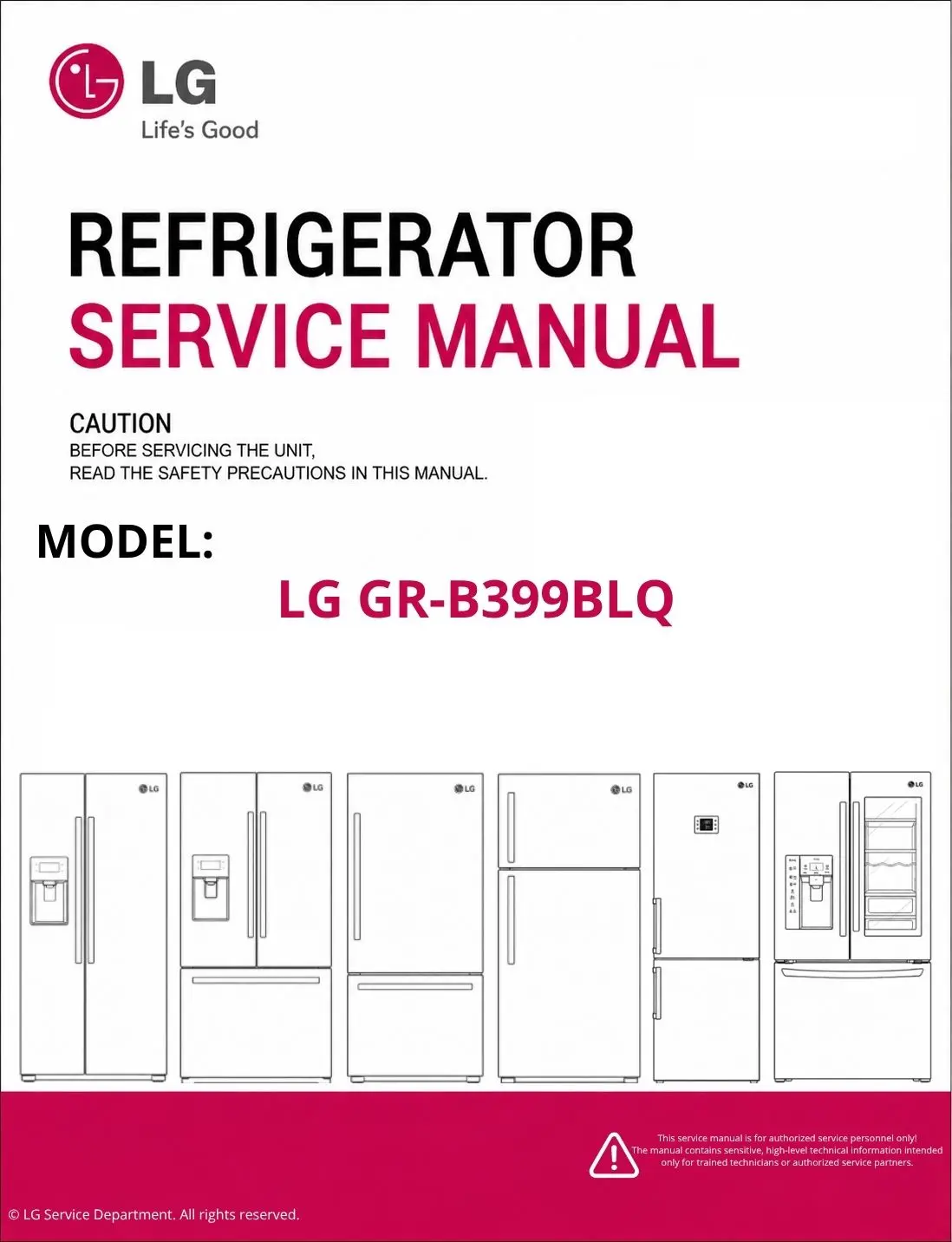 Lg gr b399blq refrigerator service manual cover with model code