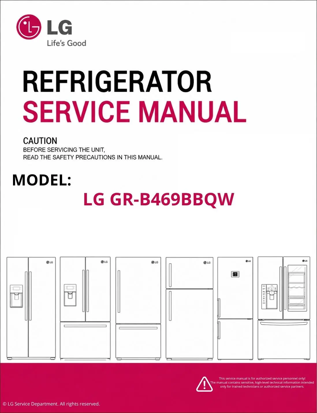 Lg gr b469bbqw refrigerator service manual cover with model code