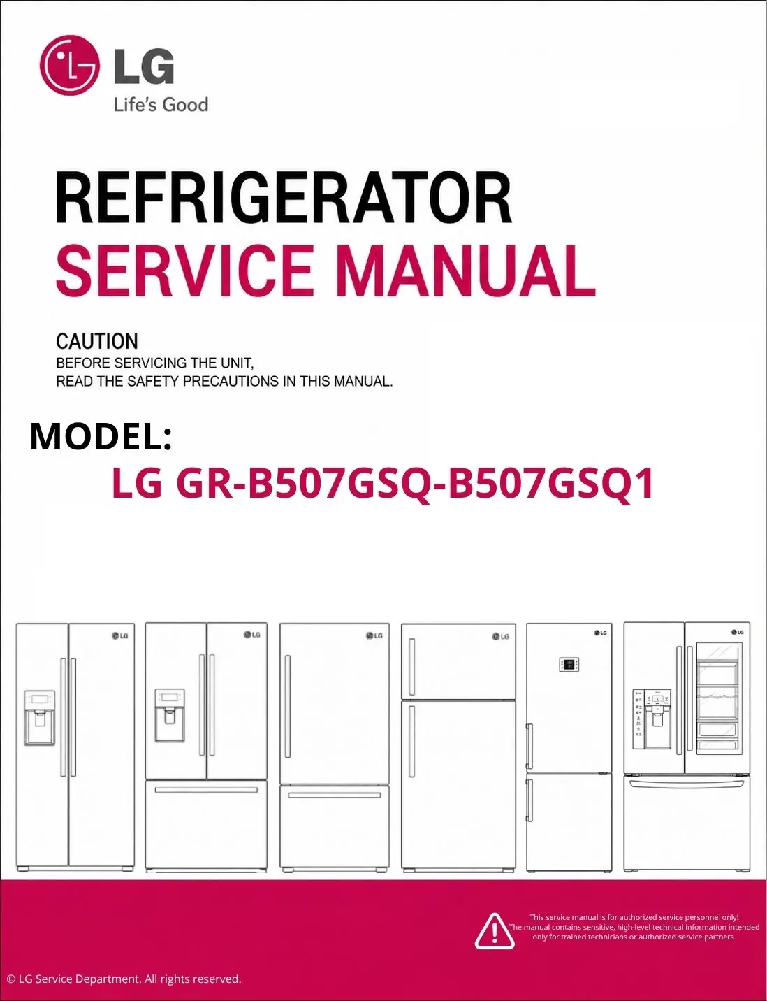 Lg gr b507gsq b507gsq1 refrigerator service manual cover with model code