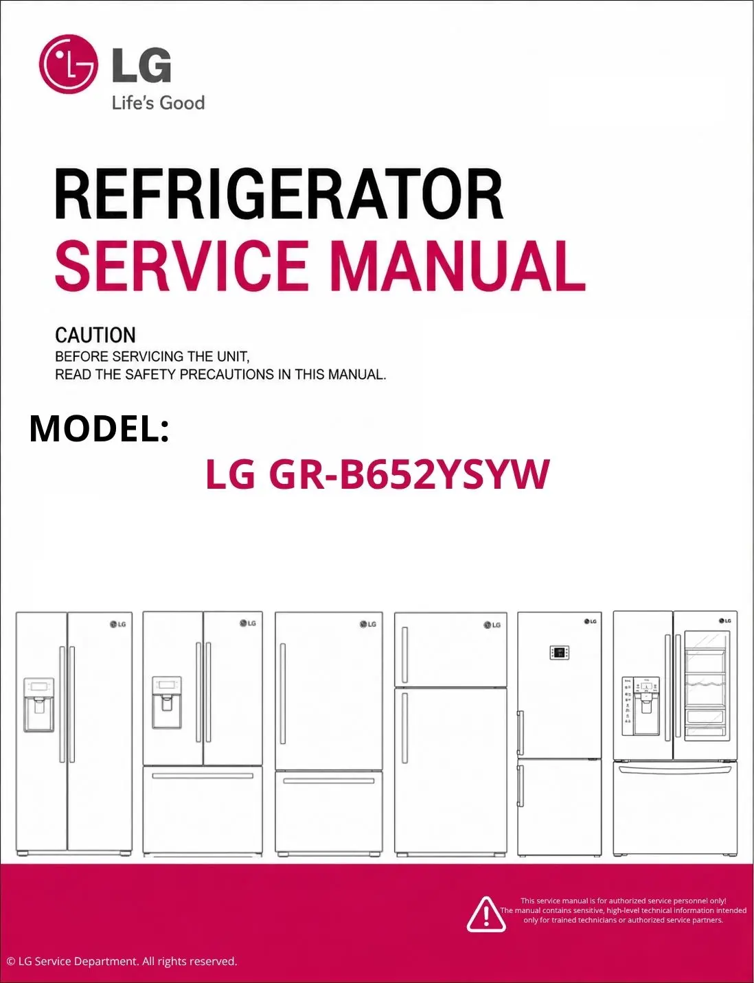 Lg gr b652ysyw refrigerator service manual cover with model code