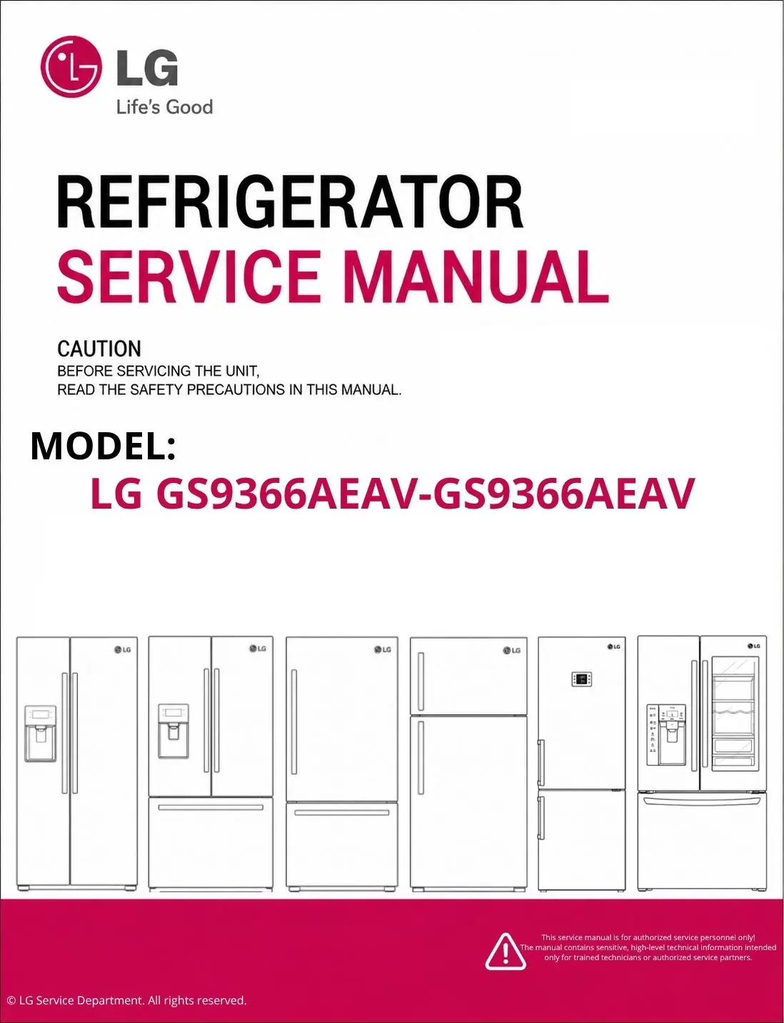 Lg gs9366aeav gs9366aeav refrigerator service manual cover with model code