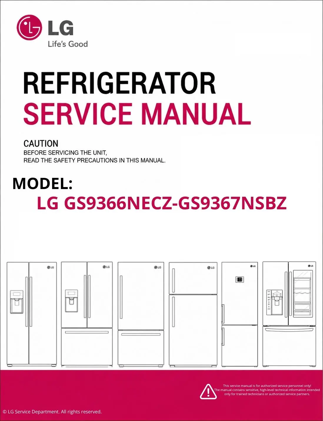Lg gs9366necz gs9367nsbz refrigerator service manual cover with model code