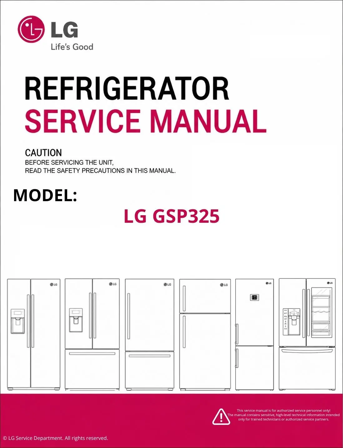 Lg gsp325 refrigerator service manual cover with model code