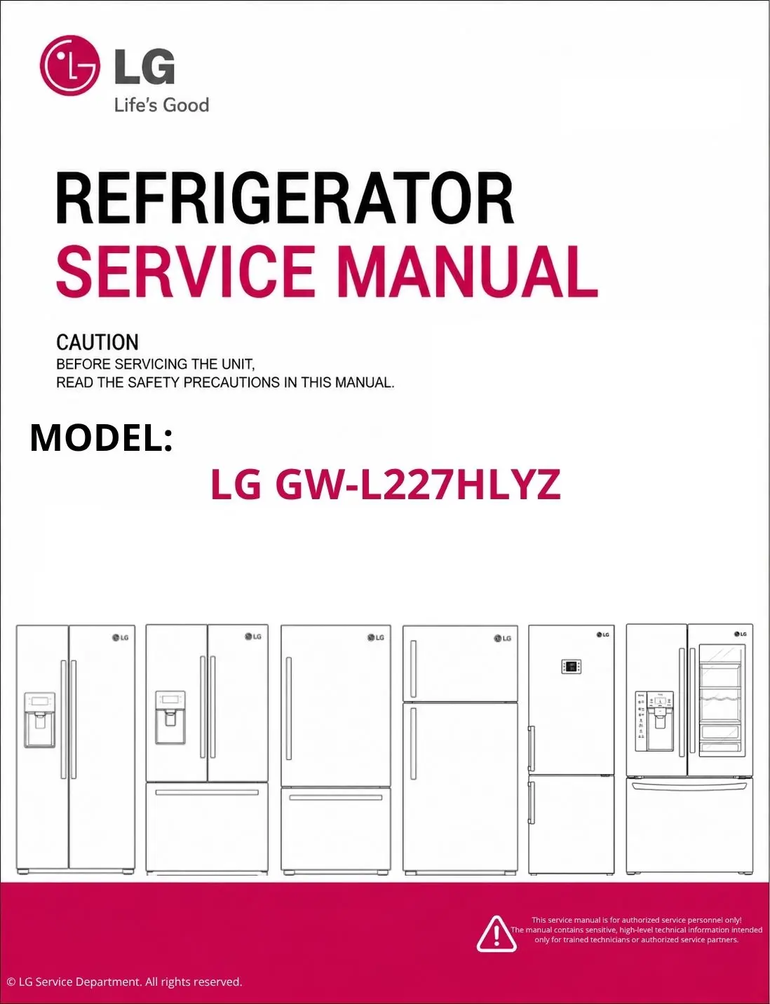 Lg gw l227hlyz refrigerator service manual cover with model code