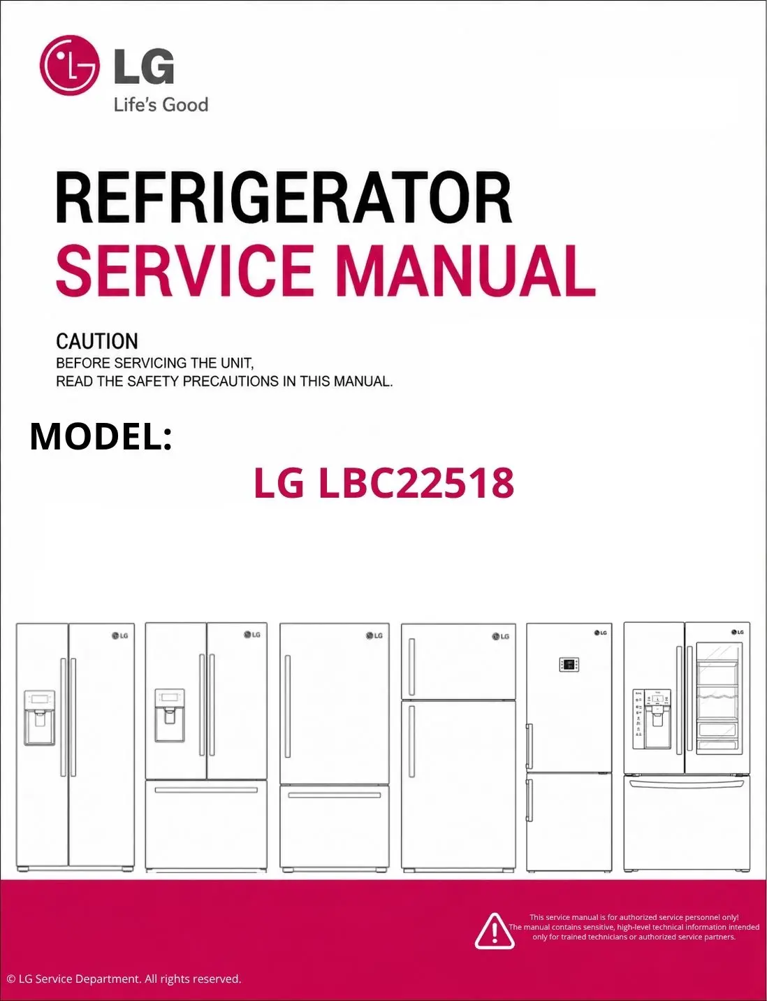 Lg lbc22518 refrigerator service manual cover with model code
