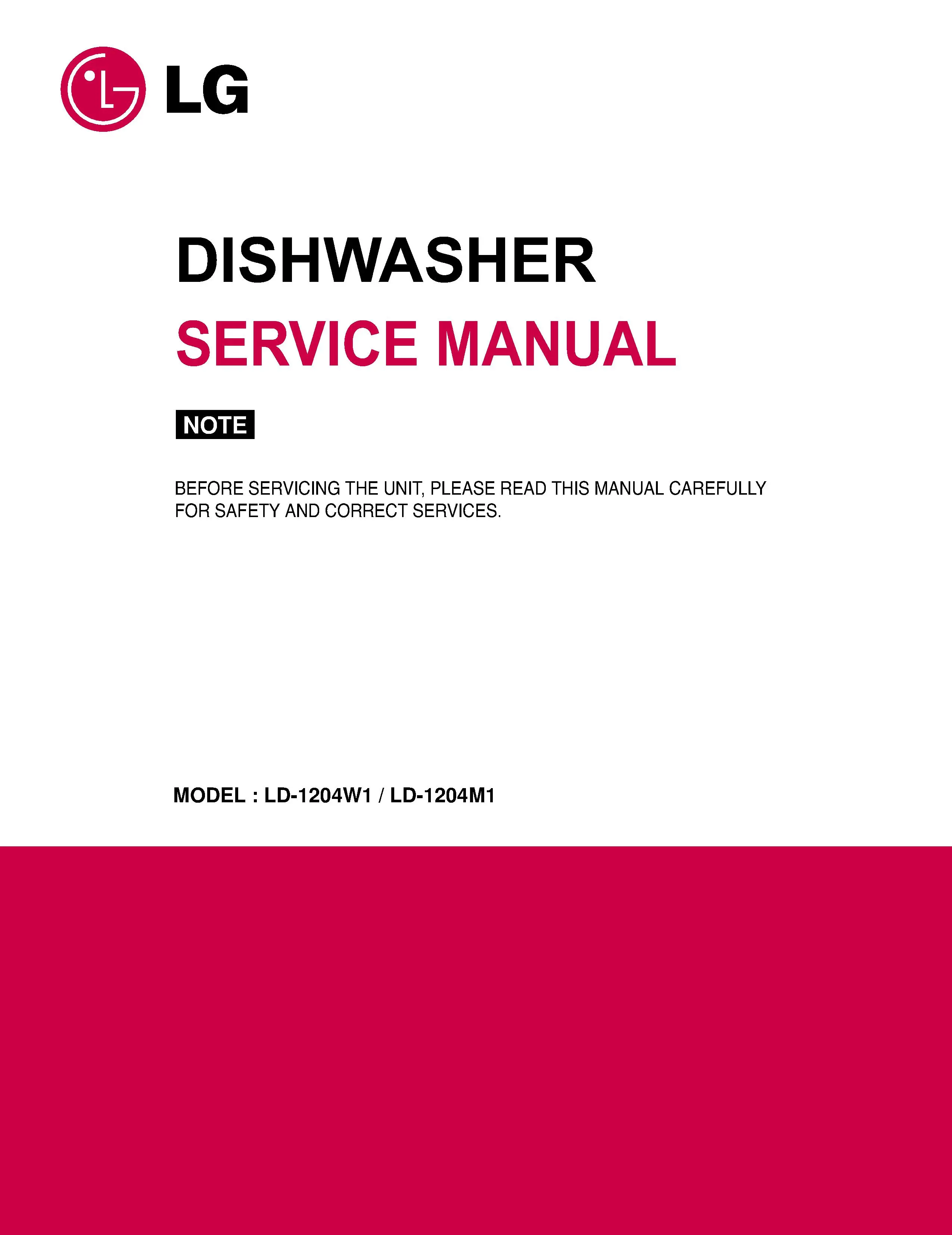 Lg ld 1204m1 service manual cover dishwasher service manual with model codes and service caution notice