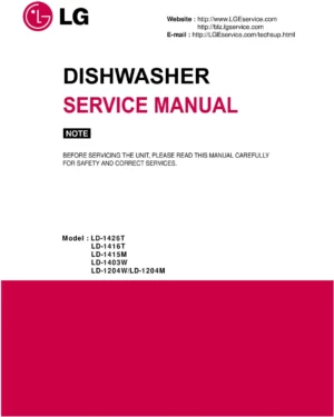 Lg ld 1403w service manual cover dishwasher service manual with model codes and service caution notice