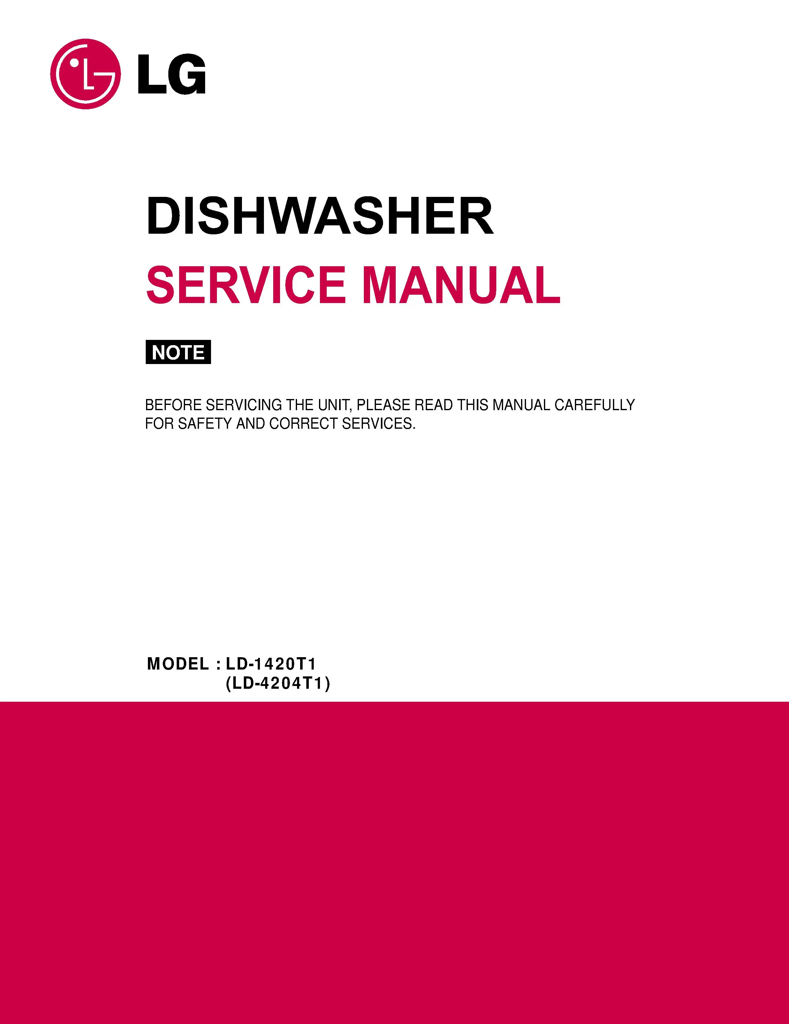 Lg ld 1420t1 service manual cover dishwasher service manual with model codes and service caution notice