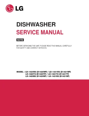 Lg ld 1420w2 1420t2 1420b2 service manual cover dishwasher service manual with model codes and service caution notice