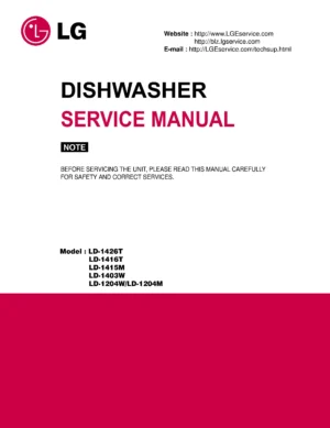 Lg ld 1426t 1416t 1415m 1403w service manual cover dishwasher service manual with model codes and service caution notice