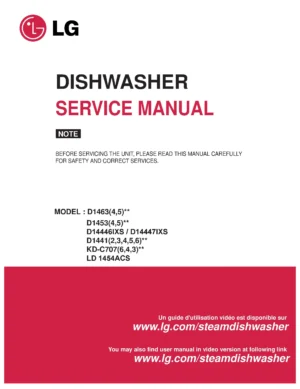 Lg ld 1454acs service manual cover dishwasher service manual with model codes and service caution notice