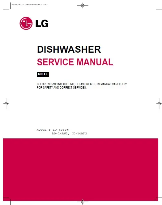 Lg ld 14aw2 ld 14at2 service manual cover dishwasher service manual with model codes and service caution notice