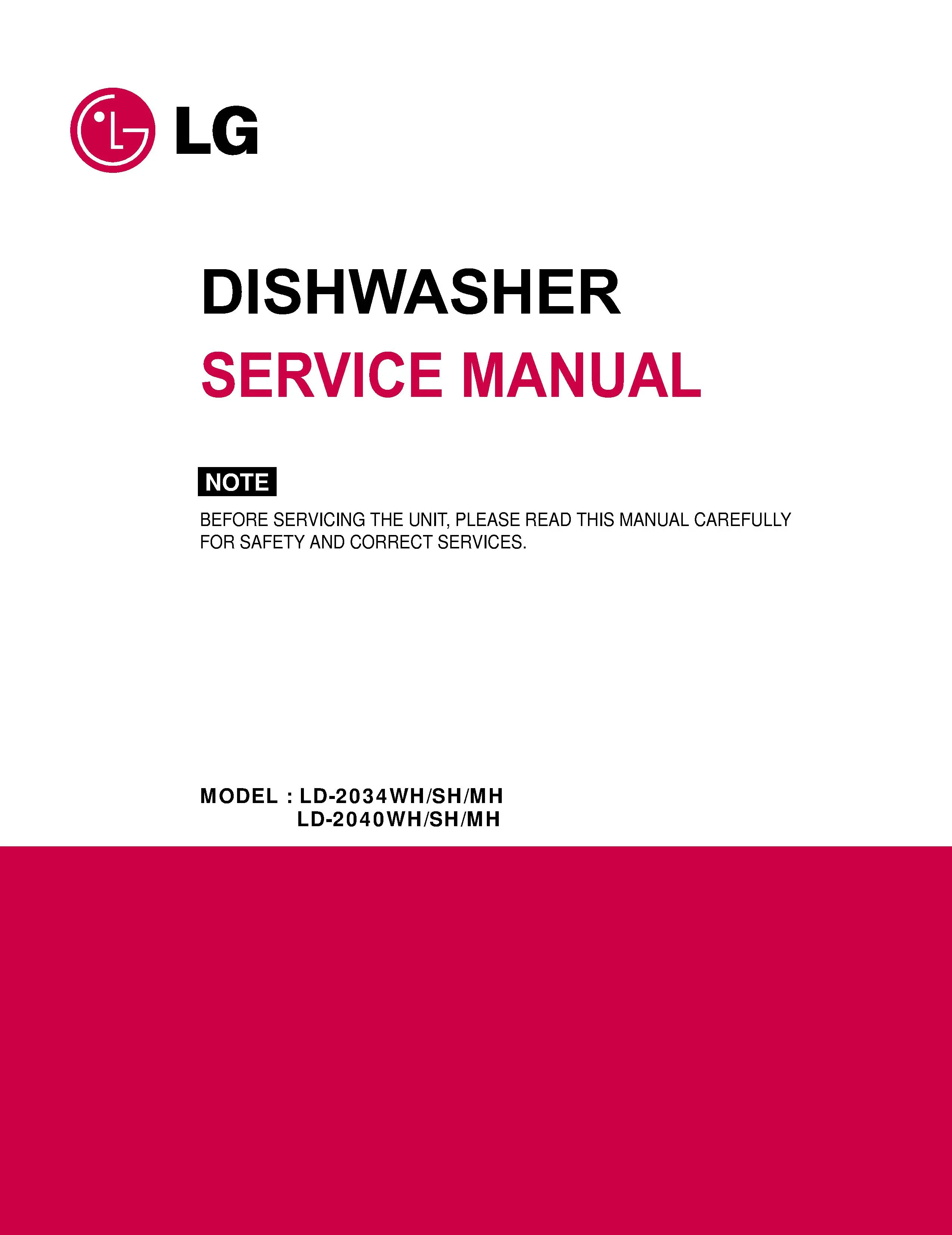 Lg ld 2040wh service manual cover dishwasher service manual with model codes and service caution notice
