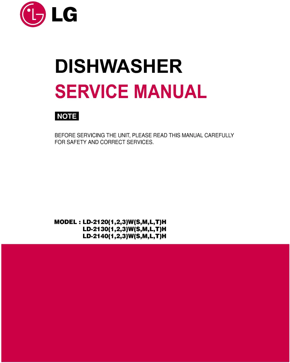Lg ld 2120 ld 2130 ld 2140 service manual cover dishwasher service manual with model codes and service caution notice