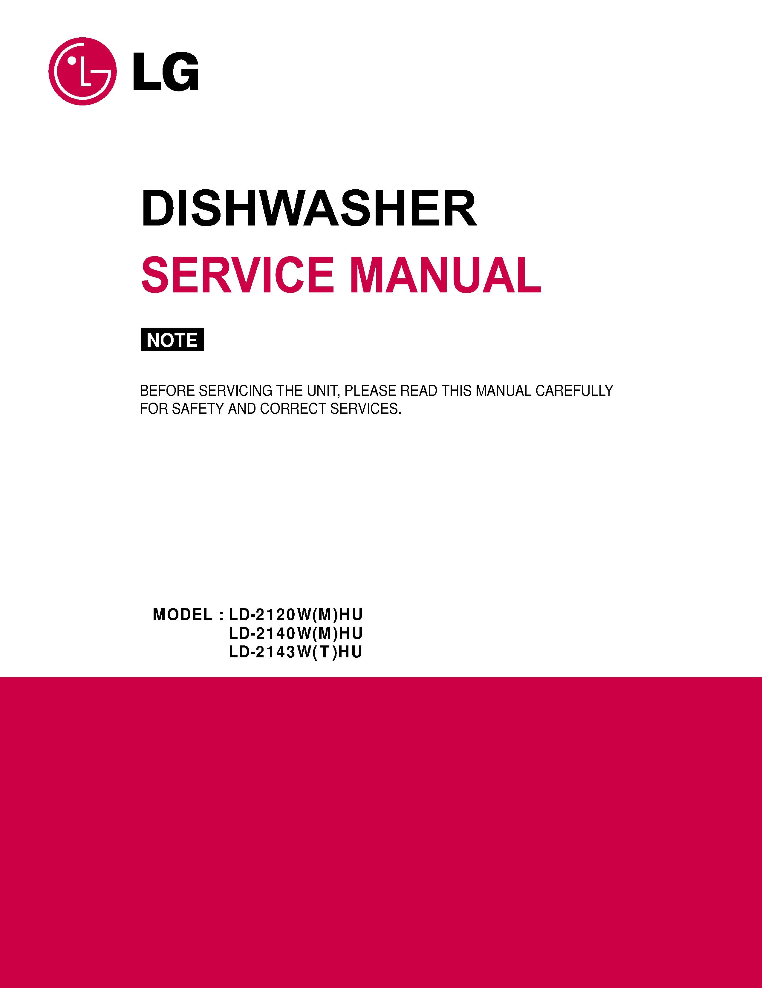 Lg ld 2120whu service manual cover dishwasher service manual with model codes and service caution notice