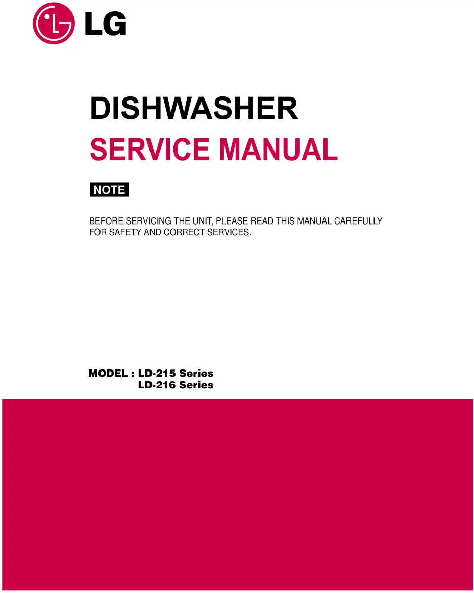 Lg ld 2160cs service manual cover dishwasher service manual with model codes and service caution notice