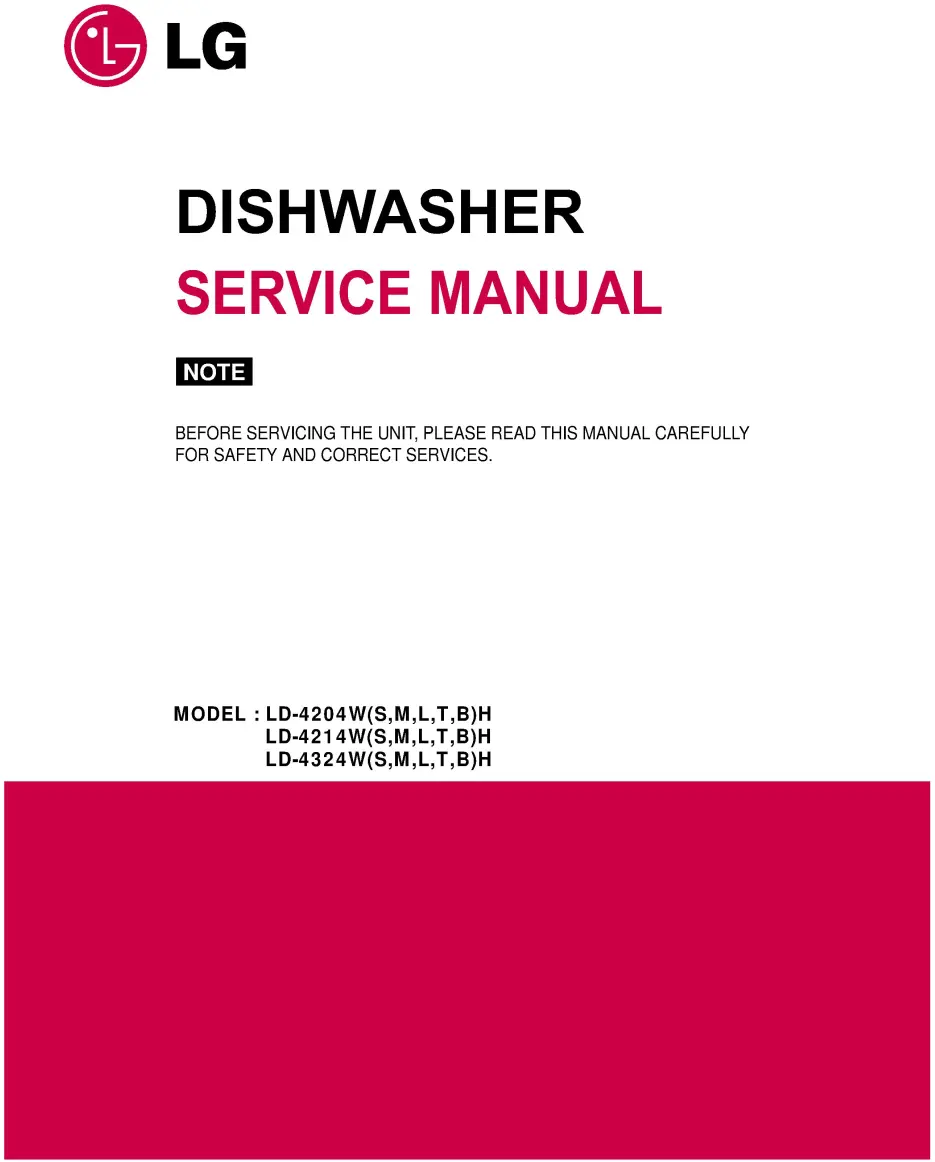 Lg ld 4324lh service manual cover dishwasher service manual with model codes and service caution notice
