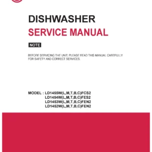 Lg ld1452mfen2 ld1452wfen2 ld1452lfen2 service manual cover dishwasher service manual with model codes and service caution notice