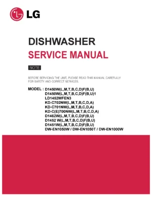 Lg ld1452wfen3 service manual cover dishwasher service manual with model codes and service caution notice