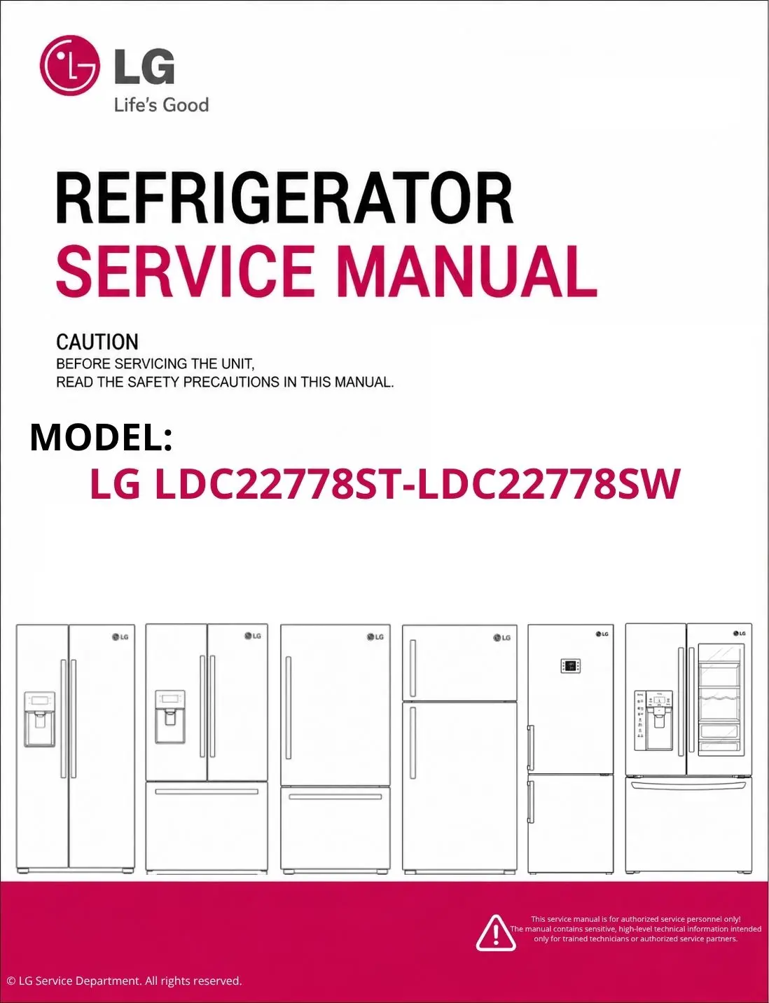 Lg ldc22778st ldc22778sw refrigerator service manual cover with model code