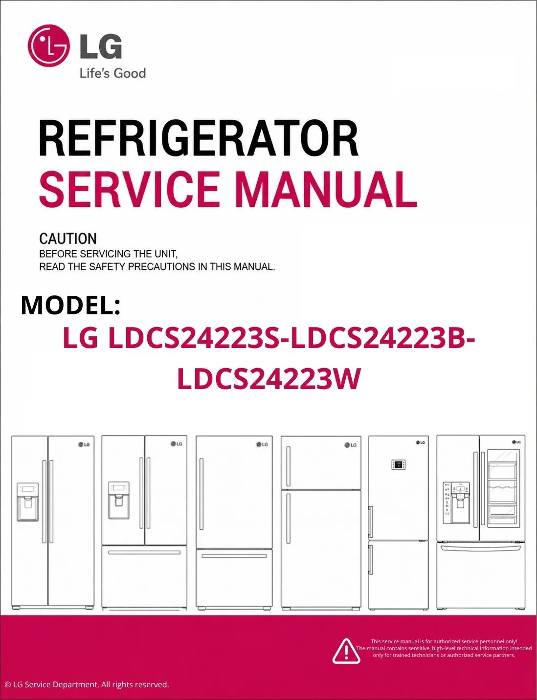 Lg ldcs24223s ldcs24223b ldcs24223w refrigerator service manual cover with model code