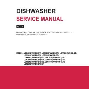 Lg ldf6810 ldf7810 ldf7811 lds5811 ldf8812 service manual cover dishwasher service manual with model codes and service caution notice