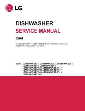 Lg ldf6810 ldf7810 ldf7811 lds5811 ldf8812 service manual cover dishwasher service manual with model codes and service caution notice