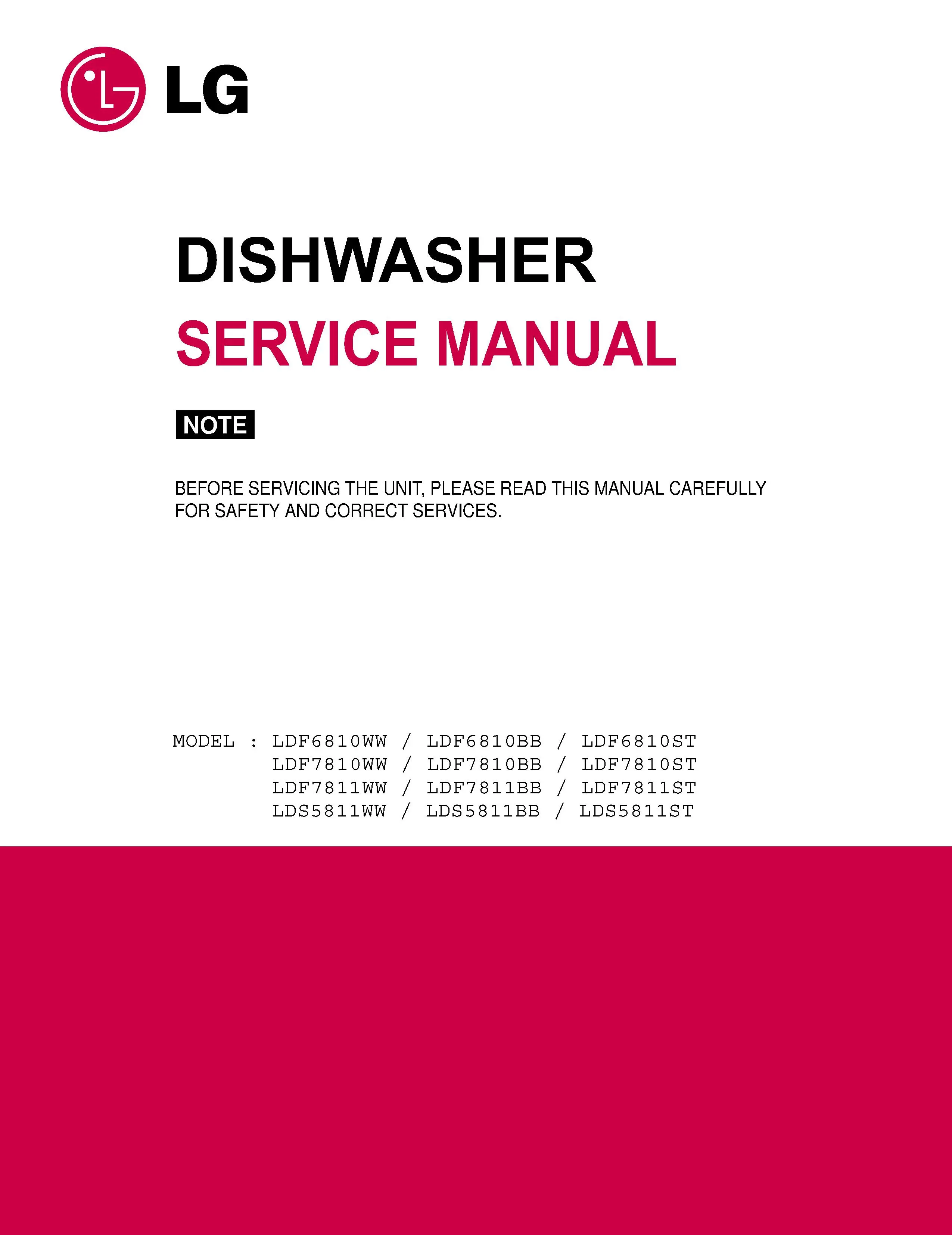 Lg ldf7810bb service manual cover dishwasher service manual with model codes and service caution notice