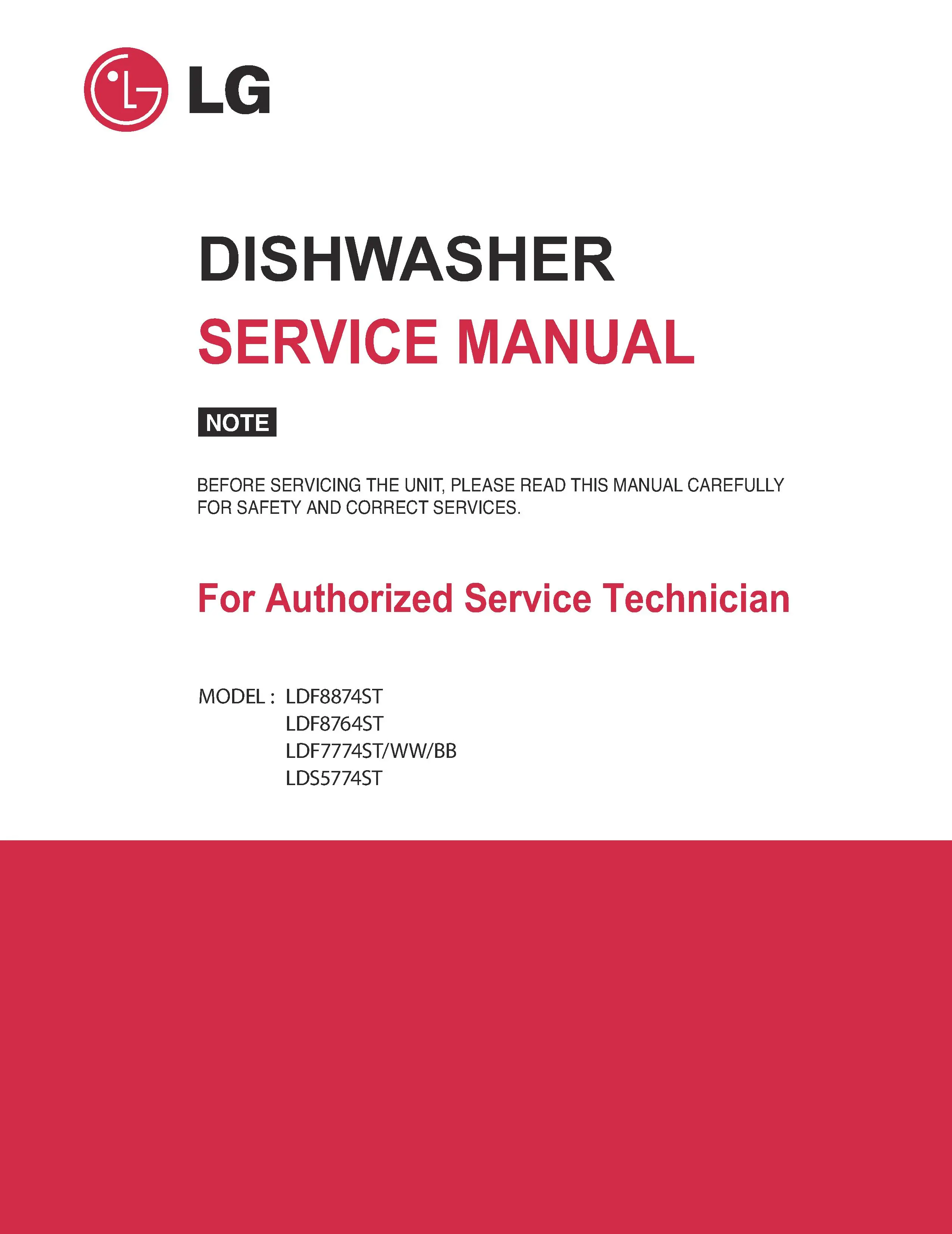 Lg ldf8764st service manual cover dishwasher service manual with model codes and service caution notice