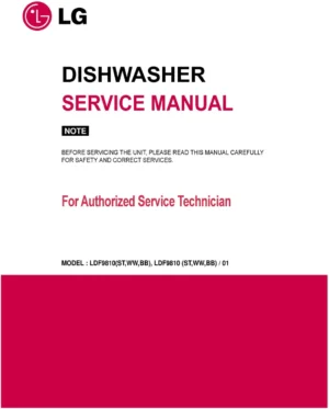 Lg ldf9810st ldf9810ww ldf9810bb service manual cover dishwasher service manual with model codes and service caution notice