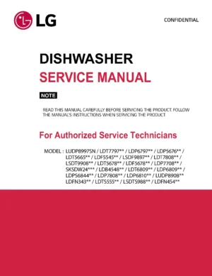 Lg ldfn454s ldfn454d ldfn454w service manual cover dishwasher service manual with model codes and service caution notice