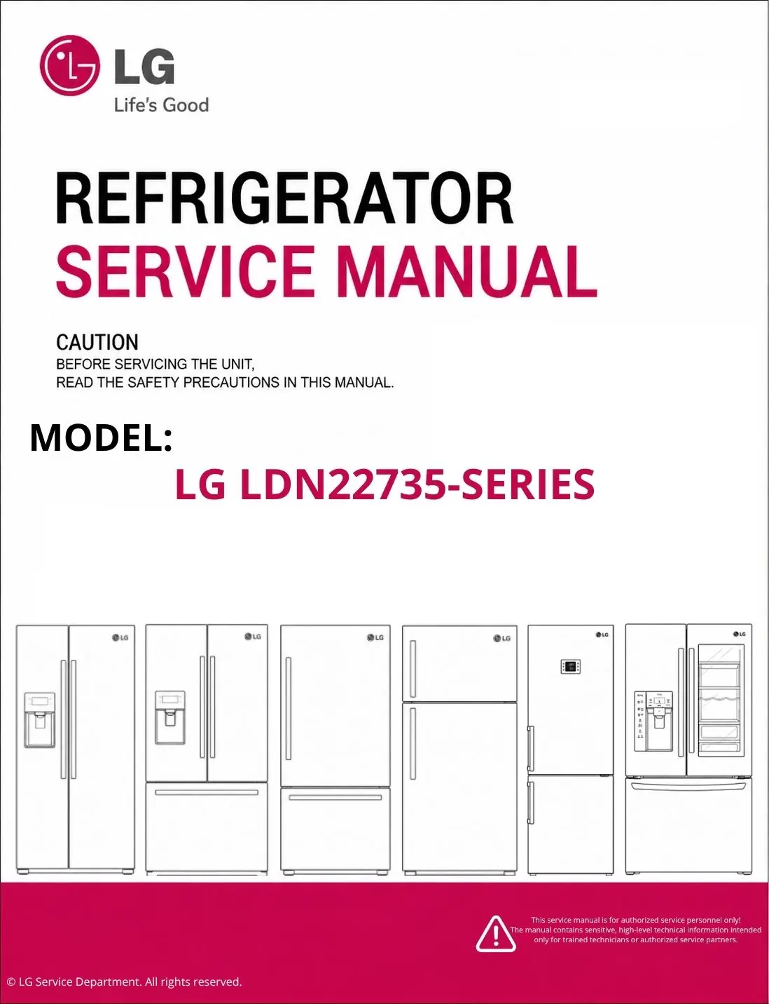 Lg ldn22735 series refrigerator service manual cover with model code
