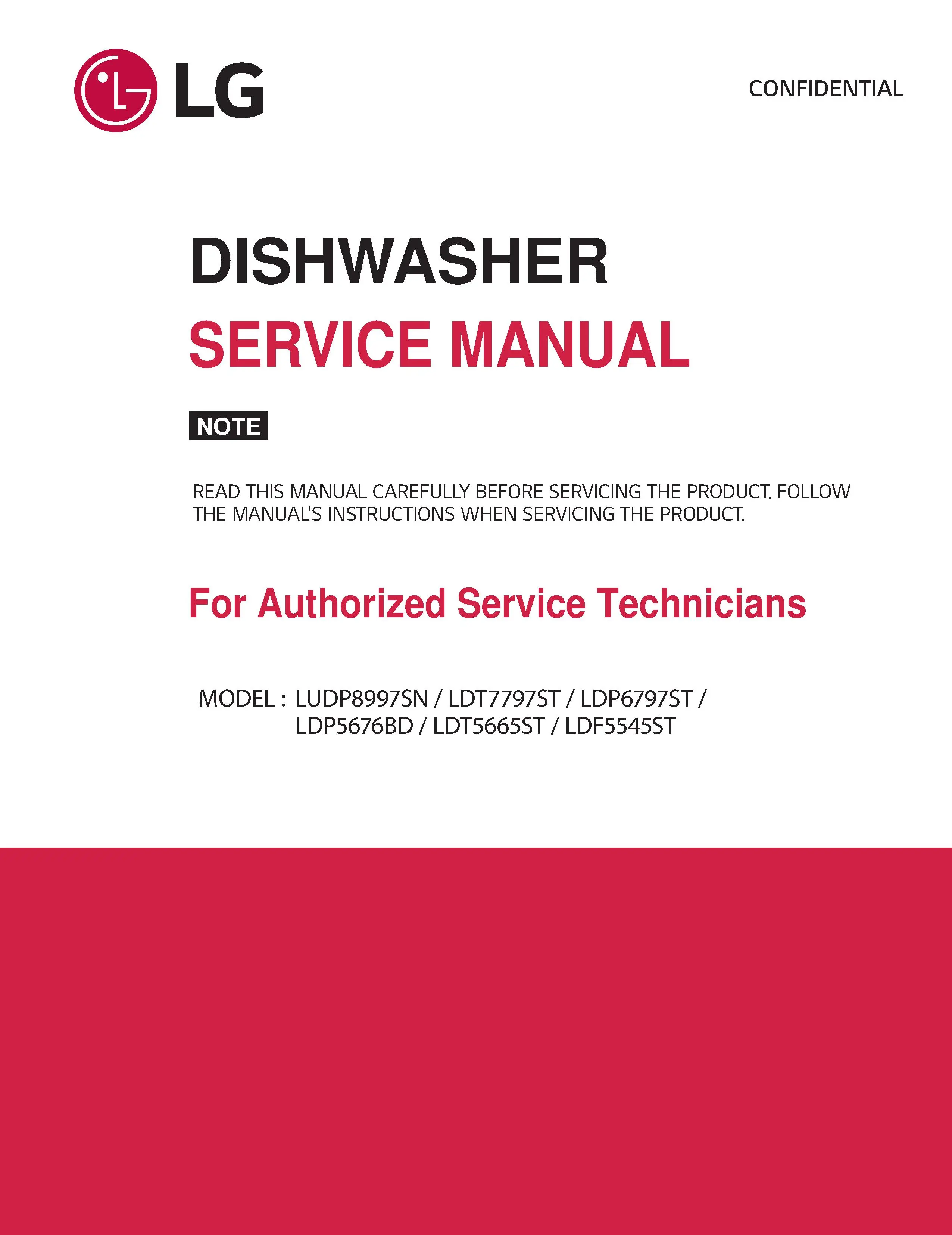 Lg ldp5676bd ldt5665st ldf5545st service manual cover dishwasher service manual with model codes and service caution notice