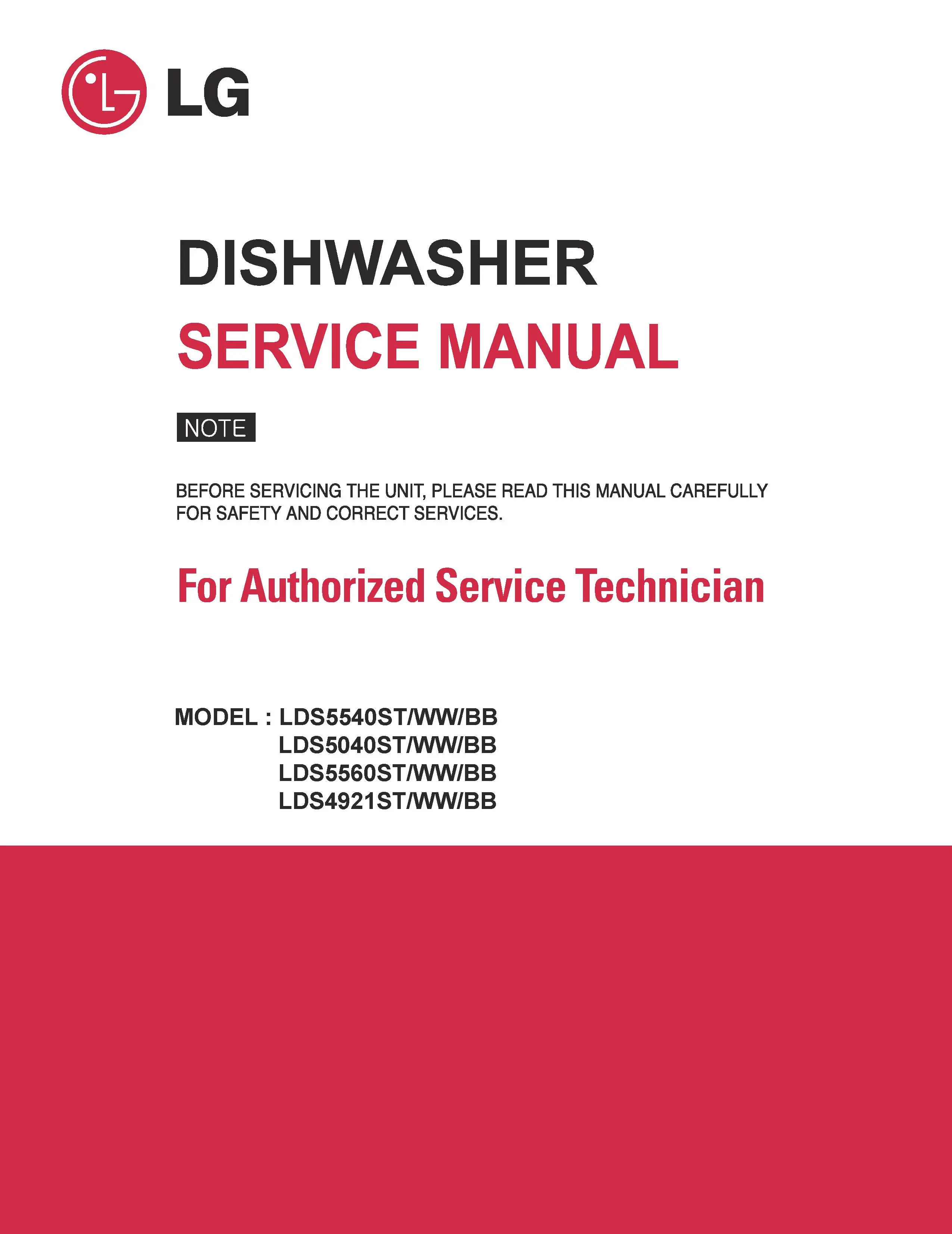 Lg lds5560st service manual cover dishwasher service manual with model codes and service caution notice