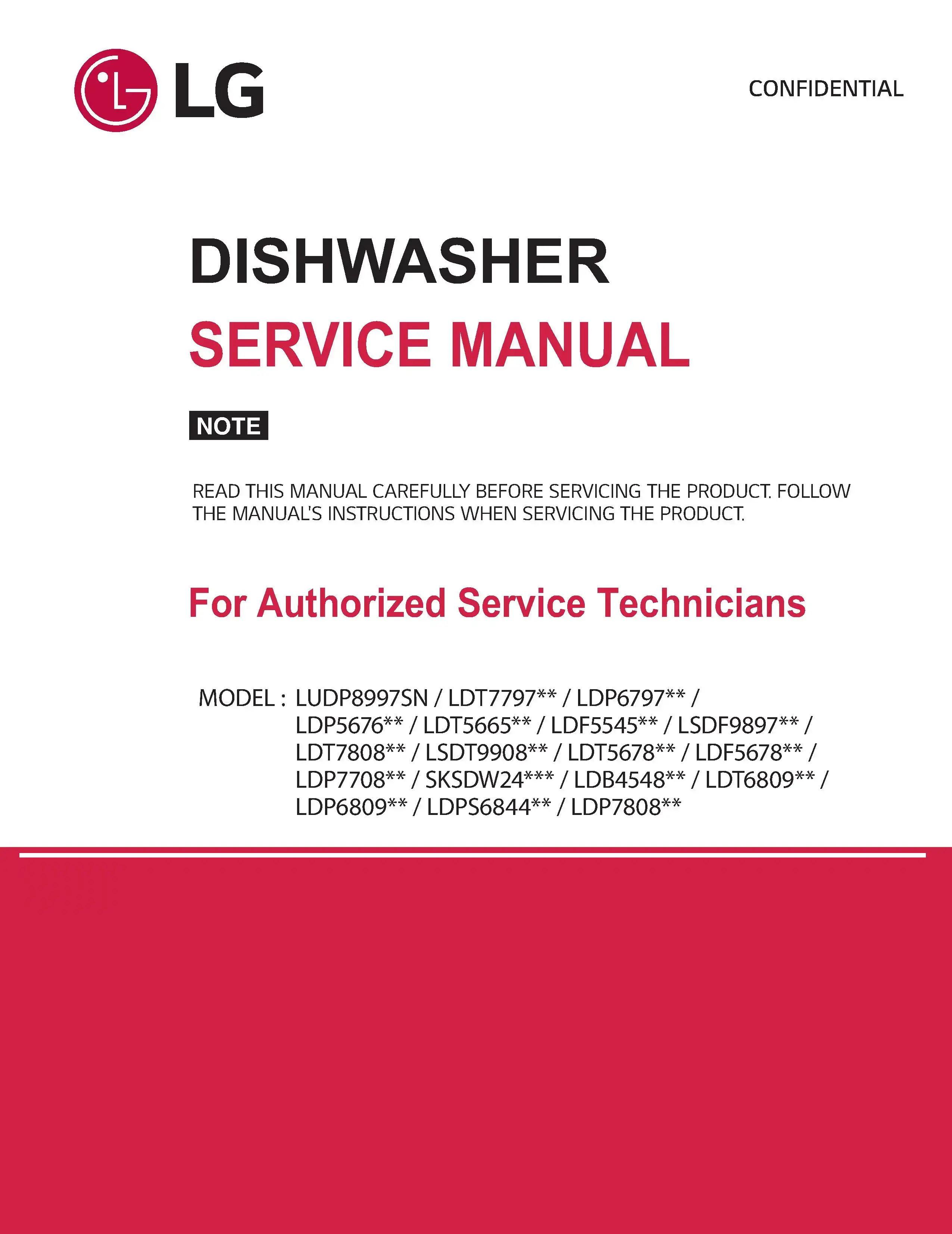 Lg ldt6809bd service manual cover dishwasher service manual with model codes and service caution notice