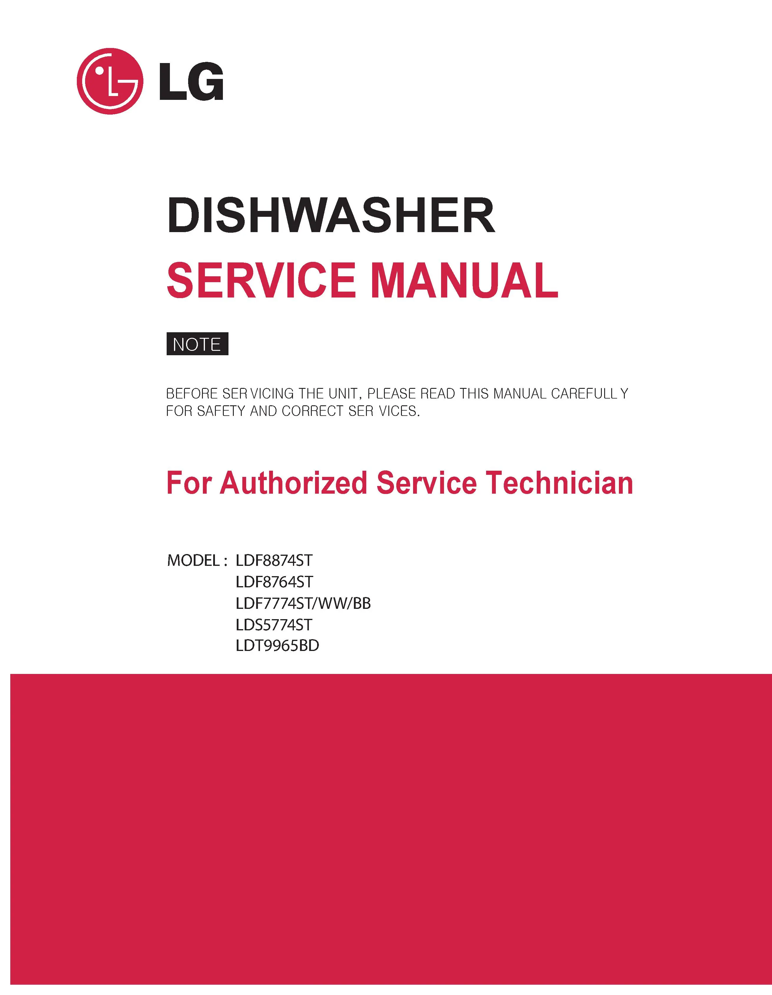 Lg ldt9965bd service manual cover dishwasher service manual with model codes and service caution notice