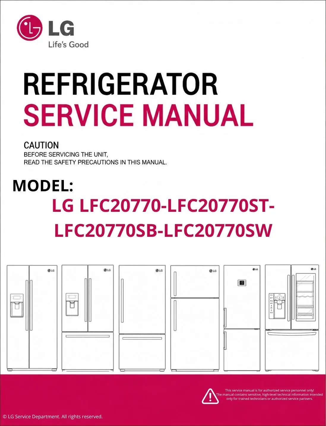 Lg lfc20770 lfc20770st lfc20770sb lfc20770sw refrigerator service manual cover with model code