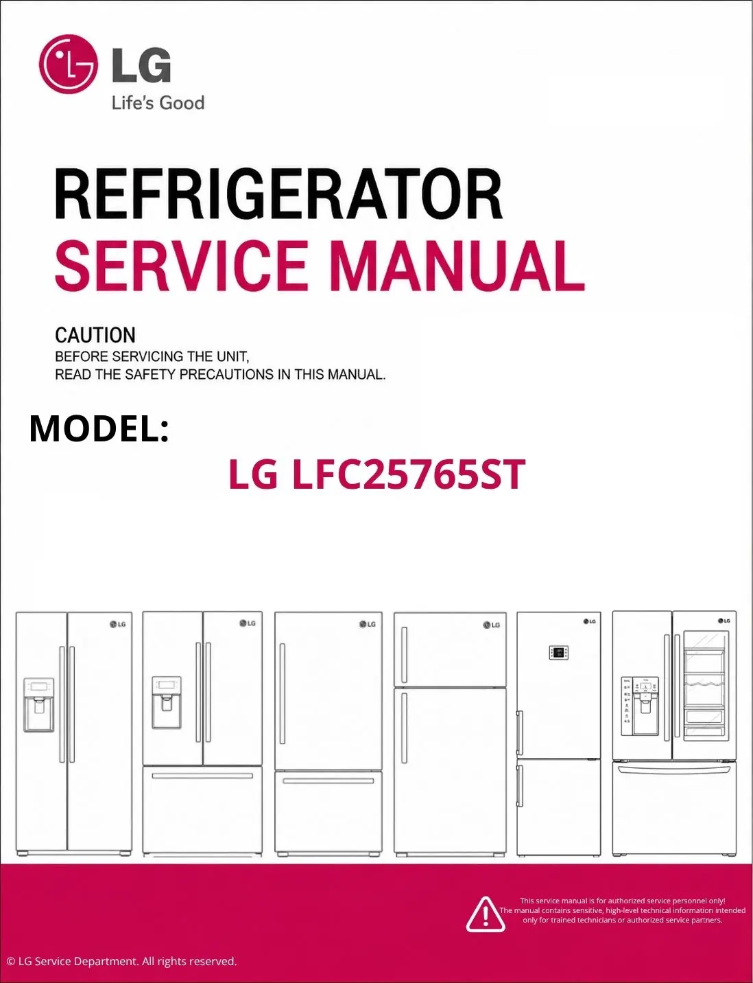 Lg lfc25765st refrigerator service manual cover with model code