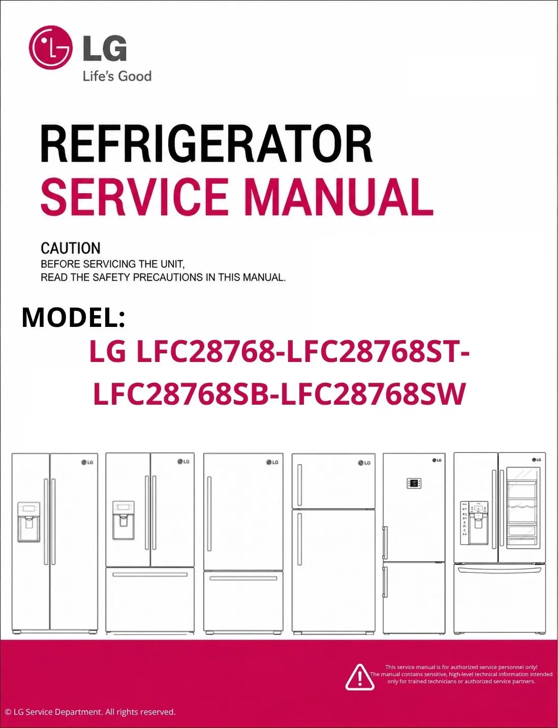 Lg lfc28768 lfc28768st lfc28768sb lfc28768sw refrigerator service manual cover with model code