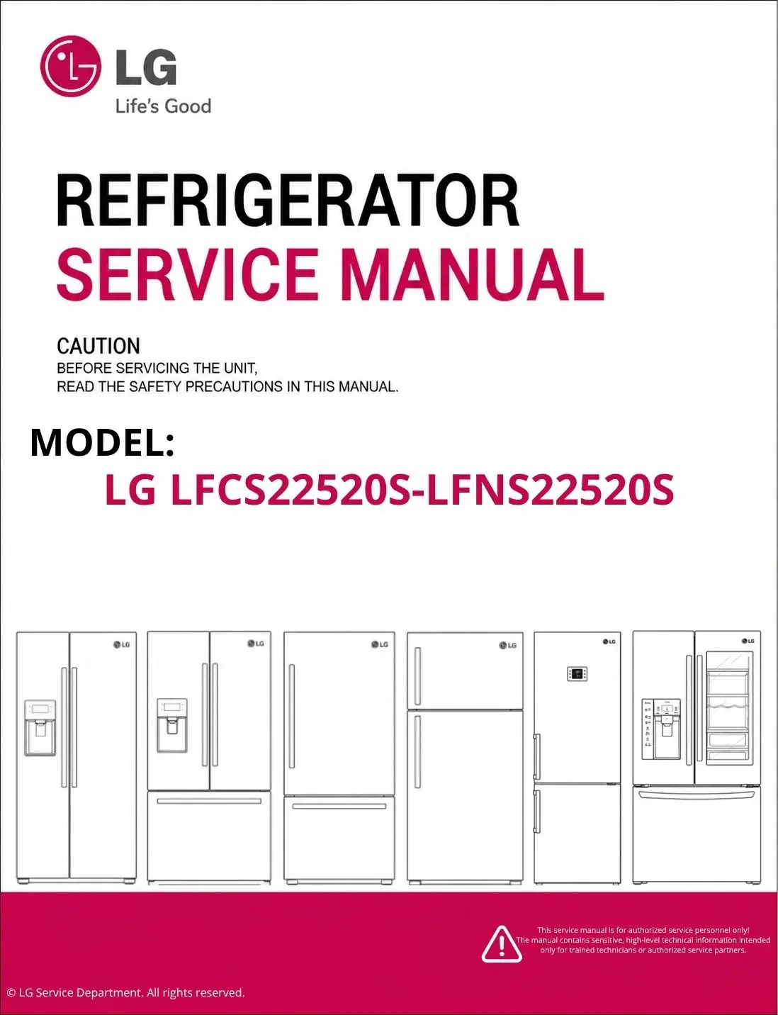 Lg lfcs22520s lfns22520s refrigerator service manual cover with model code
