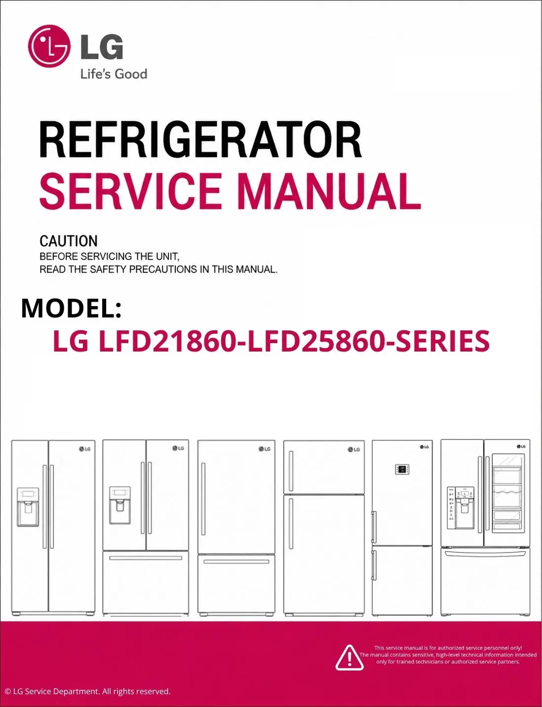 Lg lfd21860 lfd25860 series refrigerator service manual cover with model code