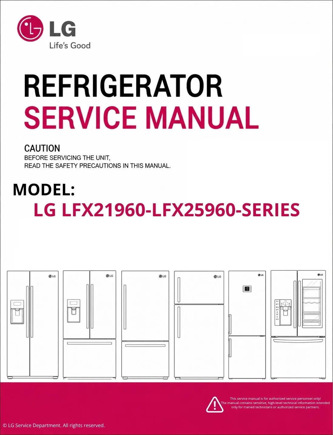 Lg lfx21960 lfx25960 series refrigerator service manual cover with model code