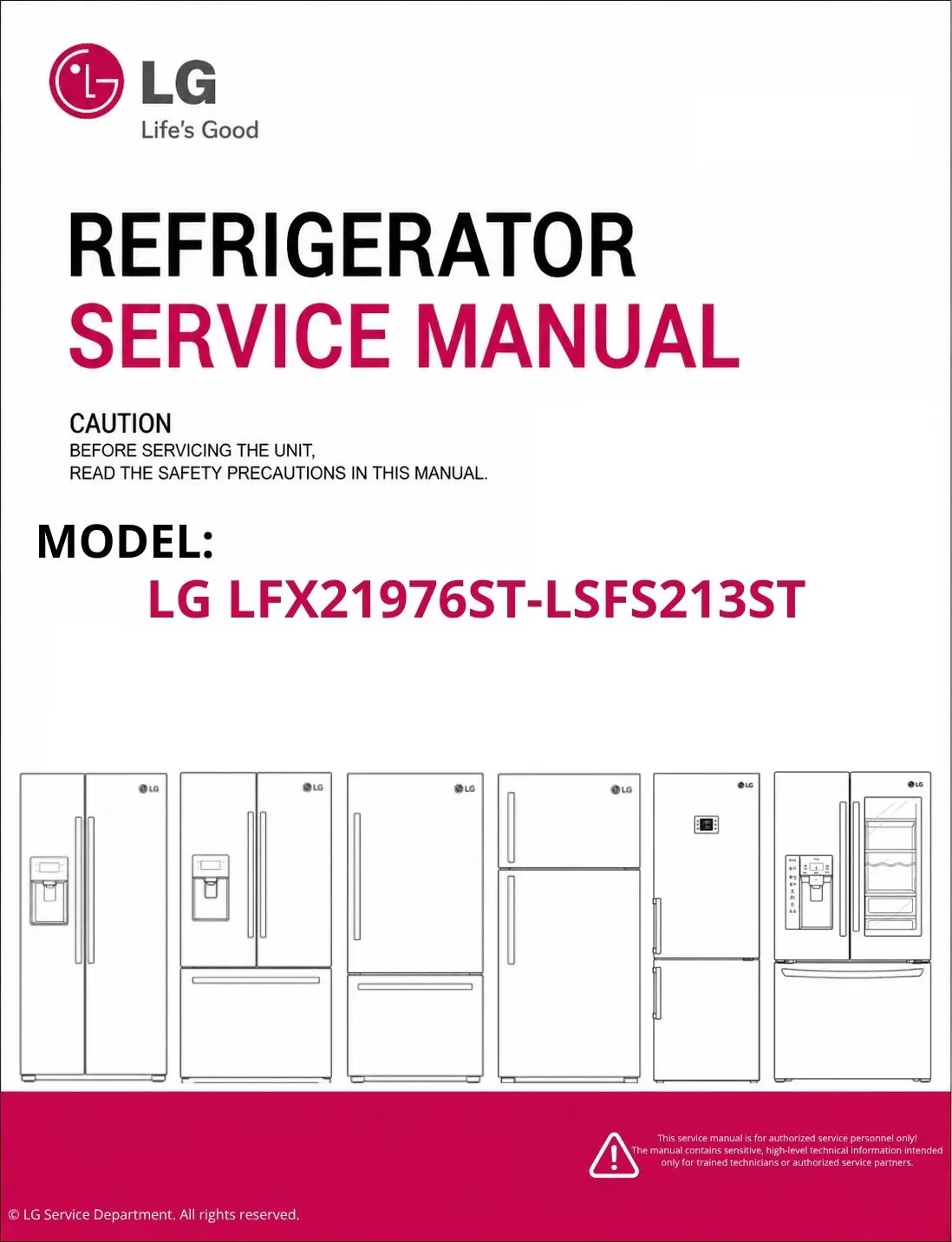 Lg lfx21976st lsfs213st refrigerator service manual cover with model code