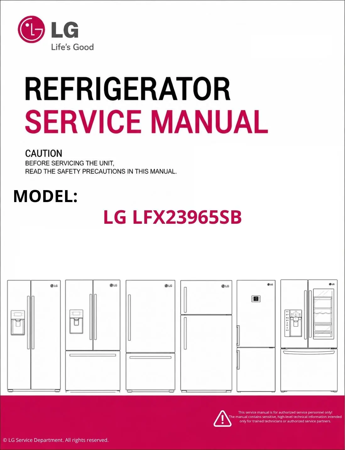 Lg lfx23965sb refrigerator service manual cover with model code